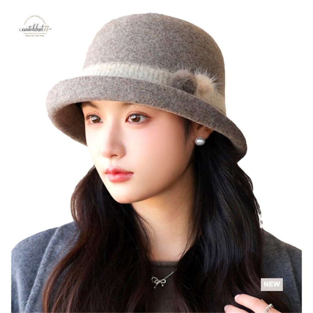 Vintage Felt Bucket Hat Fedora Cloche Cap Warm Slouchy Solid Bowler
